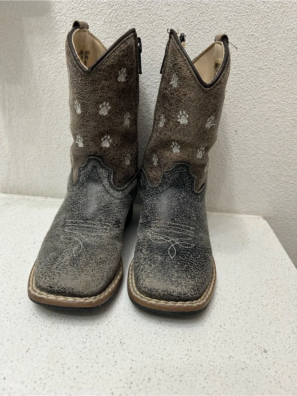 Kids Brown Paw-Print Cowboy Boots
